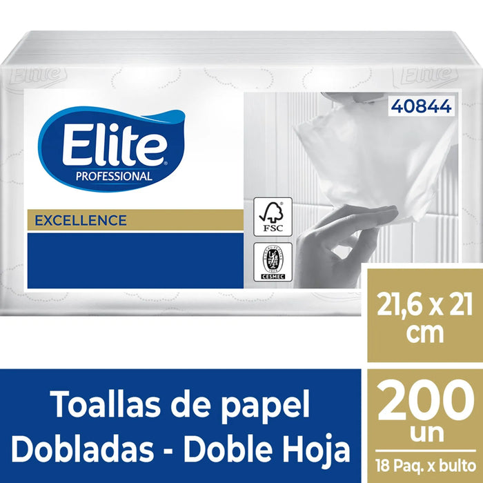 Toalla Interfoliada Doble Hoja 18 Pq x 200 Un Elite Professional