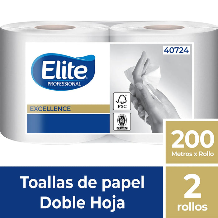 Toalla Rollo Doble Hoja 2 rollos de 200 mts Elite Professional.